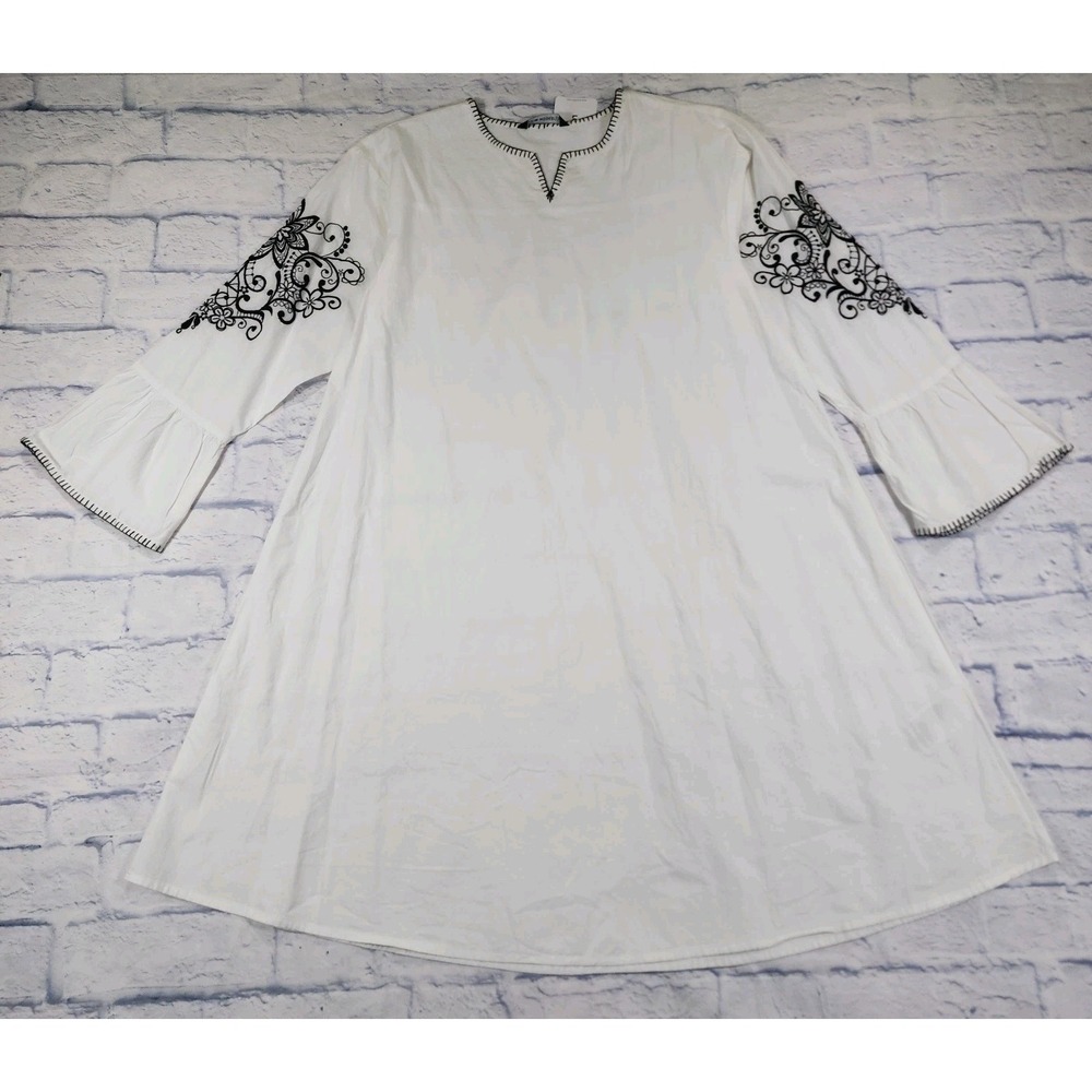 LCW Modest Waikiki Tunic Dress WOMENS SIZE 38 White Black Embroidered